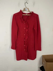 Madison Damen Blazer Jacke rot 100% Wolle Rüschen Knopf Größe L - Bild 1 von 11