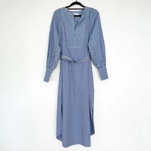 Zoe Kratzmann Standpoint Dress Size 0 Relaxed Blue Stripe Long Sleeve Pockets - Picture 1 of 8