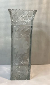 1918 Antique Square Glass Vase Floral Mckee #410 Innovation Pressed Cut 12” Tall - Bild 1 von 11