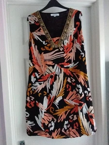 Together Lined Dress In Crinkle Soft Fabric Black And Orange Size 12 - Picture 1 of 4