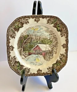 VTG Johnson Bros 7.5" Square Salad Bread Plate Holiday "The Covered Bridge" - Picture 1 of 4