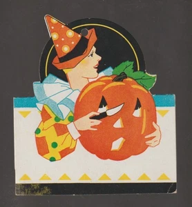 De colección HALLOWEEN c1930s BRIDGE TALLY Arlequín Standup ART DECO EX CARPINTERO - Imagen 1 de 2
