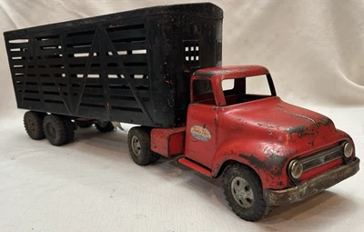 Camión semi ganado Tonka 1955 vintage de acero prensado + remolque, camión de juguete de 24" Foto 1 de 4