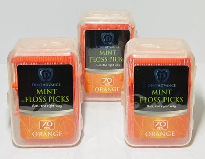 🦷 Dentadvance Selecciones de hilo dental menta naranja - Paquete de 3 x70 = 210 unidades - sabor como nuevo✅ Foto 1 de 3