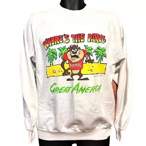 VTG 80s Taz Six Flags Where’s The Party Great America Sweatshirt Men’s Size L - Picture 1 of 6