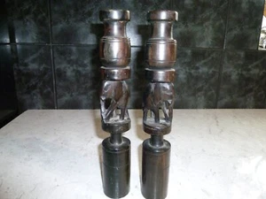 VINTAGE EBENHOLZ ELEFANT KERZENLEUCHTER X2 28 CM HOCH SEHR GUTER ZUSTAND - Bild 1 von 3