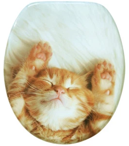 KLOBRILLE TOILETTENSITZ TOILETTENBRILLE WC BRILLE DECKEL SITZE HOLZ KATZE LILLY - Bild 1 von 8