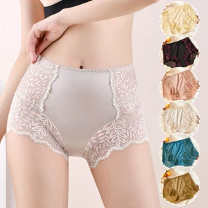 Ladies Womens Sexy Silky Satin Knickers Panties Lace High Waist Brief Underwear↕ - Picture 1 of 31