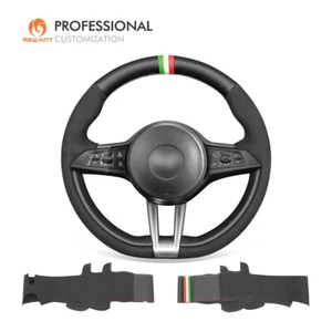 Funda de volante de cuero auténtico gamuza para Alfa Romeo Giulia Quadrifoglio Stelvio - Imagen 1 de 10