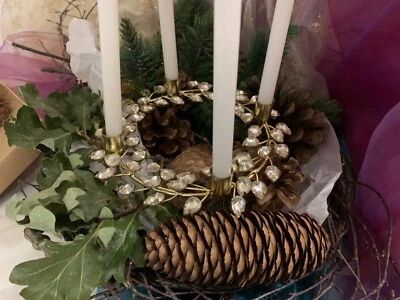 Adventskranz Weihnachtskranz Weihnachtsleuchter Weihnachten in Gold Straßsteine - Bild 1 von 4