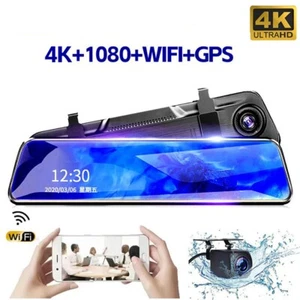 12 Inch WIFI 4K+1080P Car Dash Cam Rearview Mirror Dual Lens GPS Video Recorder - Picture 1 of 10