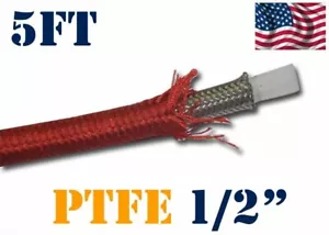 1/2" 12MM NYLON STAINLESS STEEL PTFE ETHANOL FUEL OIL HOSE 5 FT RED - Picture 1 of 2