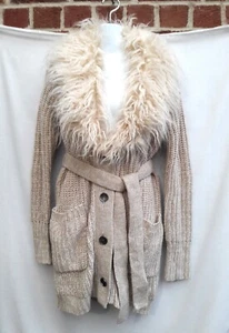 NEW Jessica Simpson Long Sweater Faux Fur Size S Beige Org.price 99.50$ - Picture 1 of 9