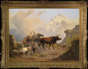 Antigua pintura al óleo hecha a mano de arte maestro animal vaca sobre lienzo 30"x40" - Imagen 1 de 2