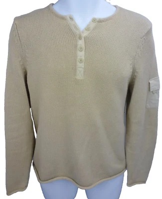 Suéter grande GUIDE SERIES algodão com nervuras bronzeado estilo Henley safári G - Imagem 1 de 4