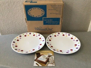 Pampered Chef Simple Additions Polka Dots Salad Plates 8 1/4” Set of 2 #2074 NEW - Picture 1 of 6