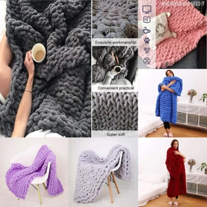  Luxury Chunky Knit Throw Blanket Super Soft Warm Cozy Chenille Bulky Blankets - Picture 1 of 36