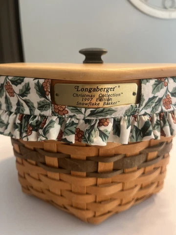 Longaberger 1997 Christmas Snowflake Green Basket Protector, Liner & Lid Cover