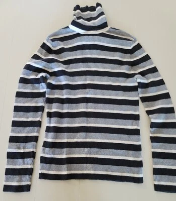 Womens Black/White/Gray Turtleneck Roll Neck Size Medium Ribbed, Stretch - Imagem 1 de 4