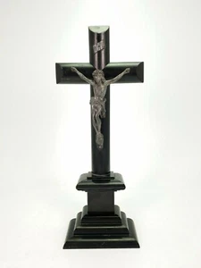 Antique French Standing Altar Crucifix Ebonized Wood Jesus Christ E/0479 - Picture 1 of 6
