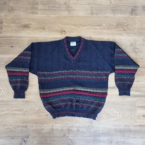 Vintage Sovrano Australian Pure New Wool Knit Size 20 Blue V Neck Ugly Sweater - Picture 1 of 7