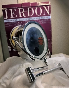 New*Jerdon Halo Light Wall Mount Mirror*8" Diameter*Nickel Finish*1x & 5x - Picture 1 of 7