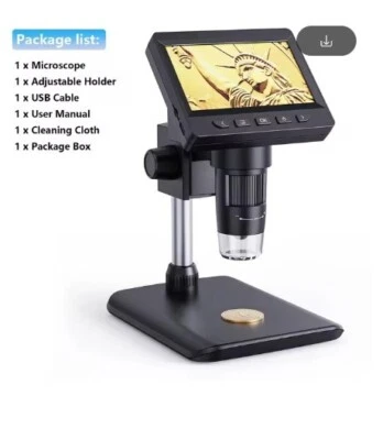 Microscope numérique 4.3 pouces  USB 1000X,  1080p Haute Qualité Noir 2000mAh - Photo 1/4