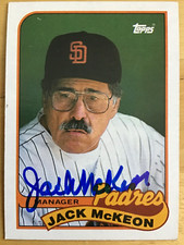 JACK McKEON SAN DIEGO PADRES SIGNED TOPPS 1989 CARD #624 AUTOGRAPH