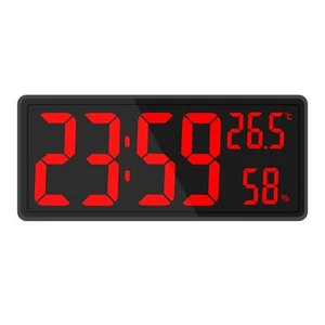 Large LED Digital Wall Clock with Indoor Temperature Red - Picture 1 of 6