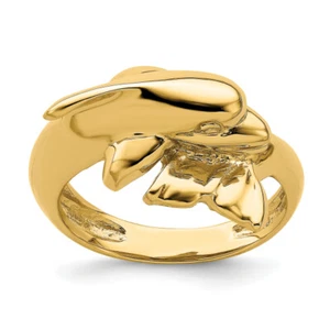 14K Yellow Gold Sea Dolphin Ocean Fish Beach Nautical Ring - Picture 1 of 8