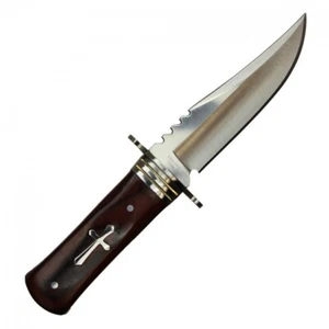 Cuchillo de Caza | 4.25" Hoja Plateada Skinner Christian Cross Madera Marrón + Funda - Imagen 1 de 3