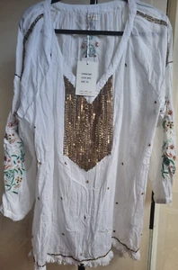 LULA SOUL 100%COTTON SEQUINNED EMBROIDERED V/NECK SIZE 2X LOOSE FIT RRP$160 NEW - Picture 1 of 17