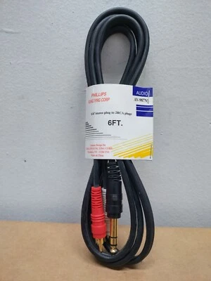 Cable de audio Phillips Fung Ying Corp 6 pies 1/4" enchufe estéreo a 2 enchufes RCA [NUEVO] Foto 1 de 4