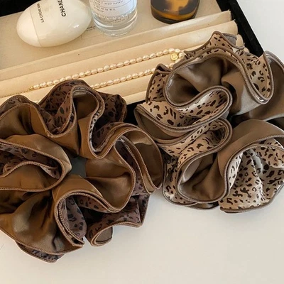 Leopard Satin Oversized Hair Scrunchie – Multi-Layer Bun Hair Tie for Women - Image 1 of 4