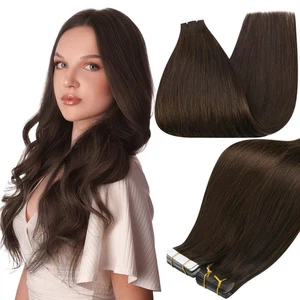 Extensiones de cabello humano real 16 pulgadas color marrón oscuro cinta sin costuras en... - Imagen 1 de 9