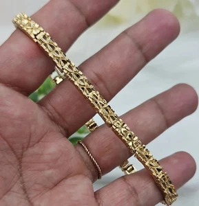 Bracciale donna pepita pesante 5 mm con cuori in oro giallo 18 carati oltre 7,25" - Foto 1 di 8