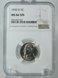1950-D 5c NGC Graded MS66 5FS - Jefferson Nickel - Picture 1 of 2