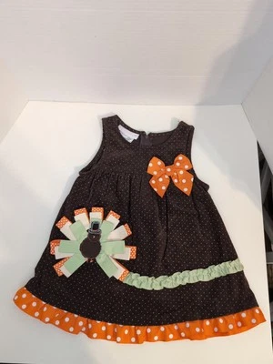 Bonnie Baby Thanksgiving Dress Size 12 Months Turkey Corduroy Polka Dot Girl - Image 1 of 4