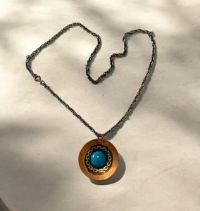 Vintage Genuine Copper & Faux? Turquoise Medallion Necklace Boho Southwestern - Picture 1 of 7