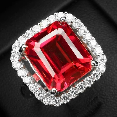 925 Sterling Silver White Gold Rings Glittering Sunset Orange Sapphire 9.55Ct - Image 1 of 4