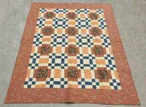 NEW~ Masculine Brown & Blue 9-Patch Patchwork Quilt Lap/Throw 52" x 67" - Picture 1 of 3