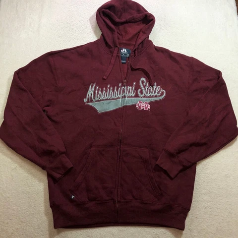 Mississippi State Bulldogs Hoodie Sweatshirt Mens Large Full Zip Red Maroon Cover