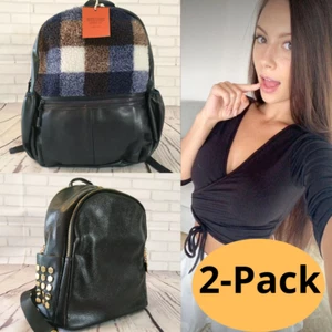 2 PACK Women Girls Leather Backpack Travel Laptop Bag Shoulder Bags Purse School - Picture 1 of 13