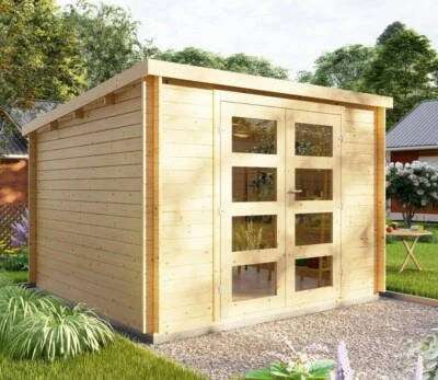 NATURHOLZ GARTENHAUS Flachdach Gartenhaus Gerätehaus Holz 28mm 3x3M Harz mit 18mm Boden - EB28235F18L