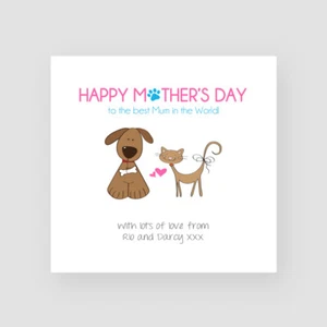 Personalised Handmade Happy Mother's Day Card From DOG / CAT / BOTH PETS Cute - Picture 1 of 6