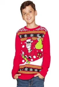 Well Worn Boys Holiday Ugly Santa Skateboarding Sweater- Red- Size XS - Picture 1 of 1