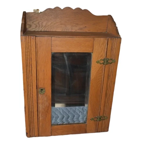 Antique Oak Medicine Chest with Mirror Cabinet Cupboard Cover