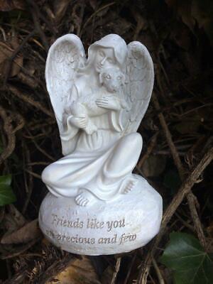 Memorial Graveside Peaceful Angel Holding Dog Garden Ornament Plaque Grave • 24.03€