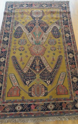 4'4"x7' Exceptional Soumak Dragon Wool Veg. Dyes Hand Woven RUG Excellent - Image 1 of 4