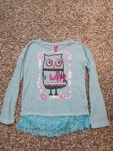 J. Khaki Girls Blue Happy Owl Long Sleeve Knit Top Size L - Picture 1 of 4